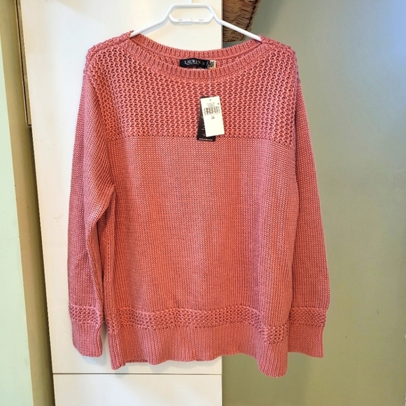 Lauren Ralph Lauren Cotton-Blend Crewneck Sweater dark pink mahogany NEW size 2X - Picture 3 of 9